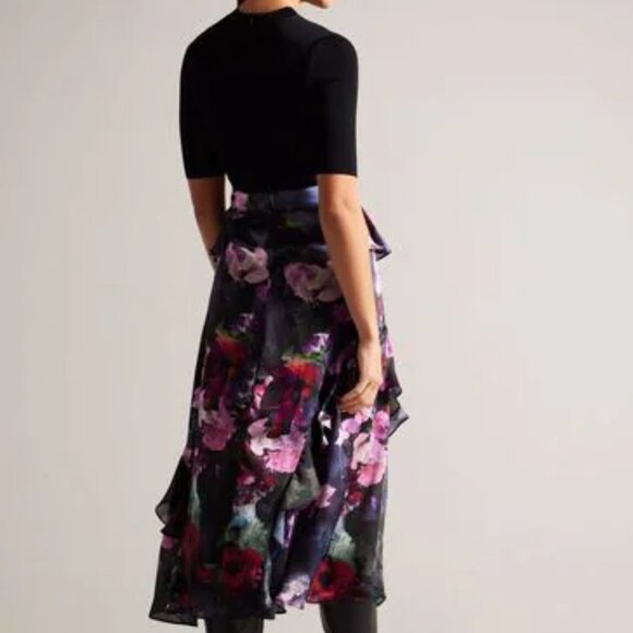 TED BAKER ROWANA Fitted Knit Bodice Dress With Ruffle Skirt - Picture 2 of 6